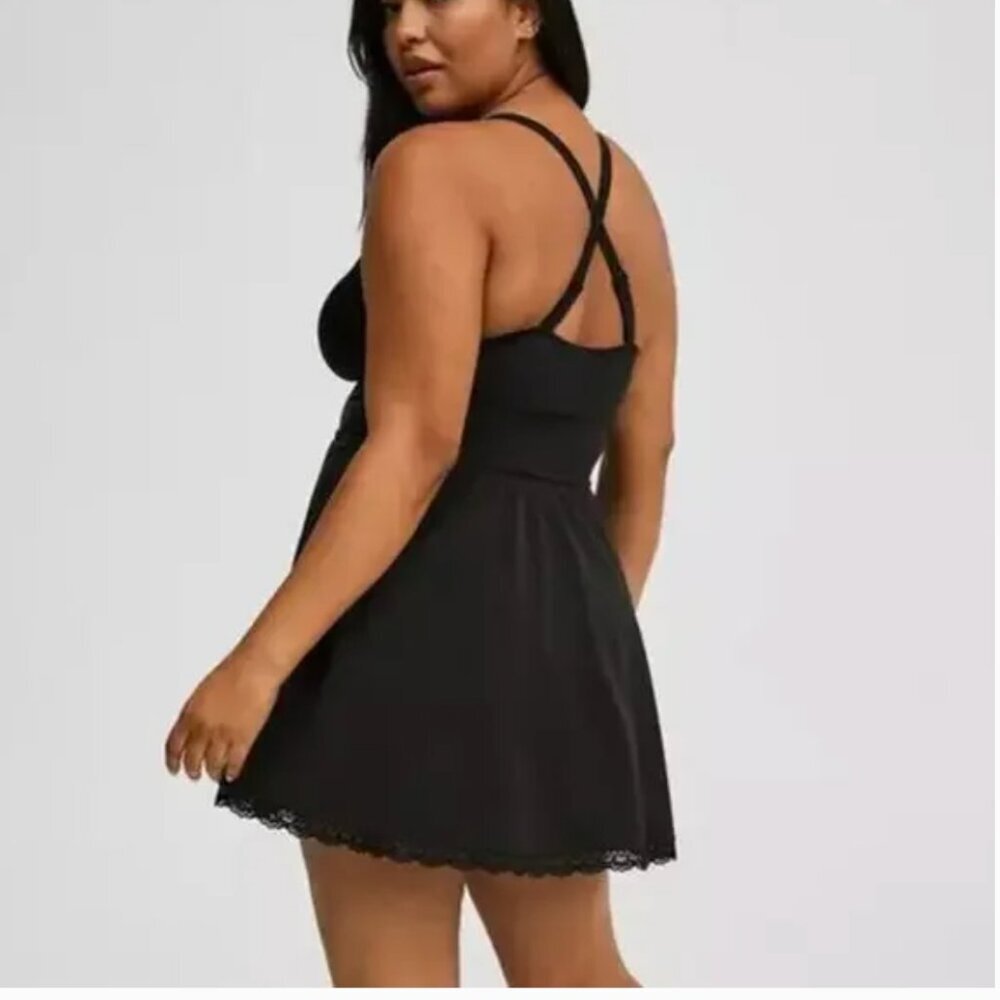 Torrid Mid Lace Trimmed Swim‎ Dress with Brief Deep Black size 4X - Picture 2 of 8